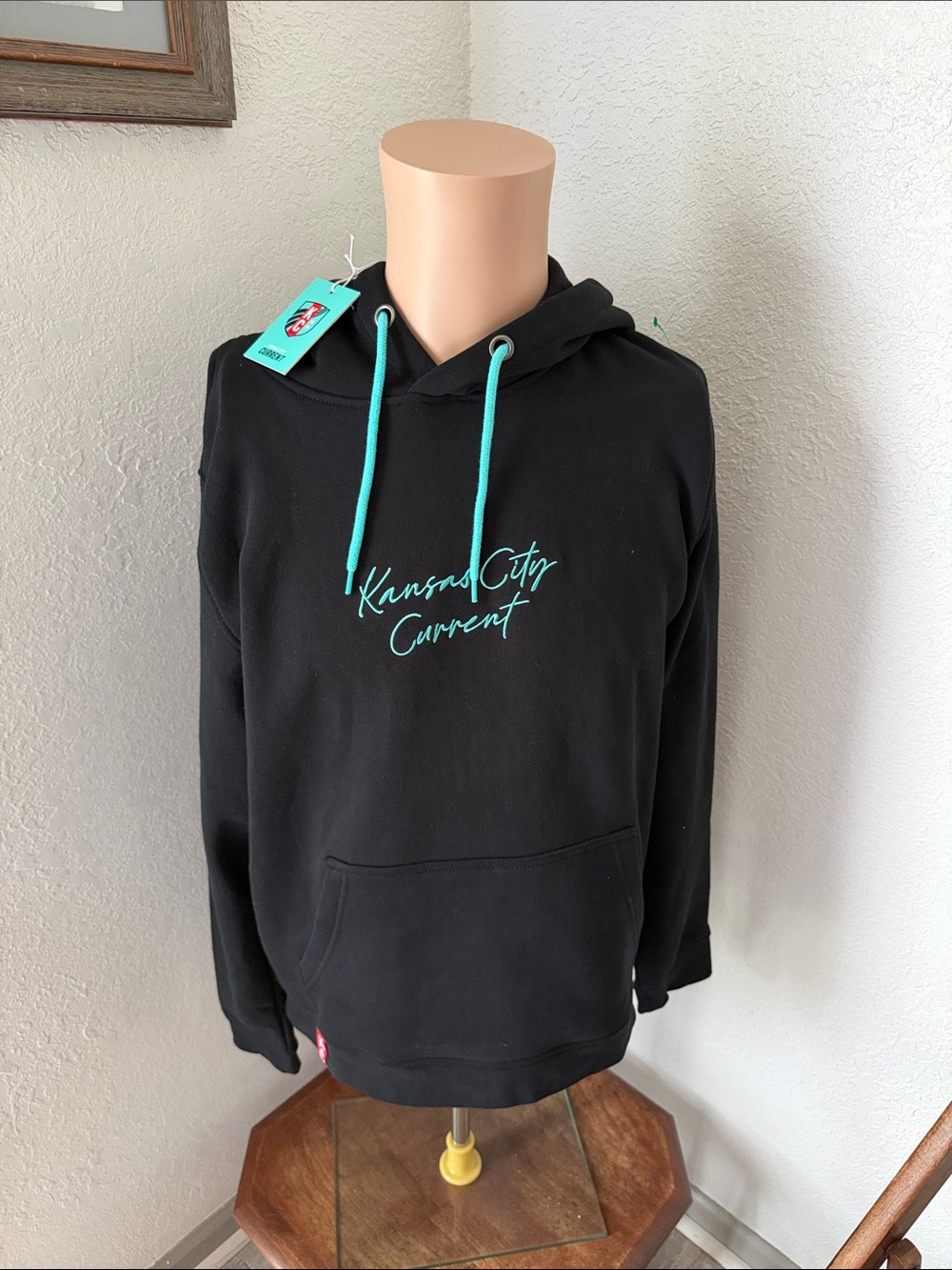 Kansas City Current Women's Black Hoodie with Teal Script